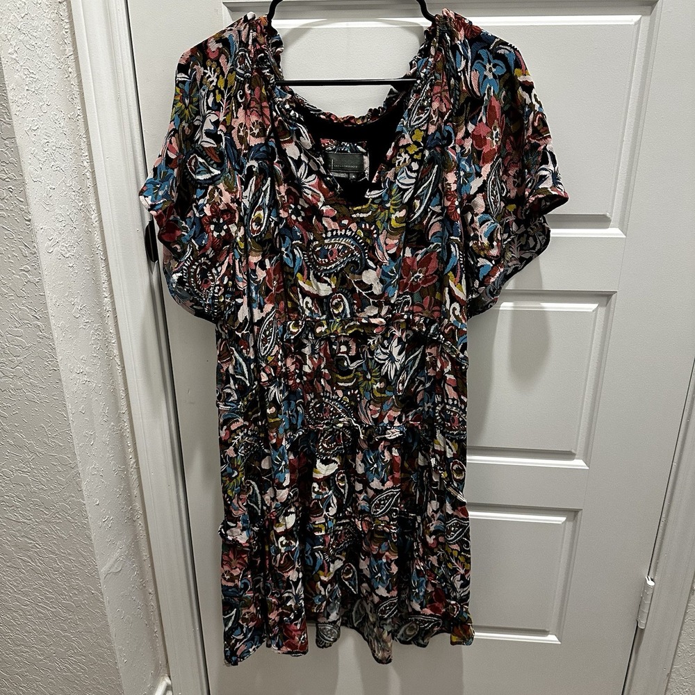 Anthropologie Floral Paisley Mini Dress in Black, Blue, Pink, Olive - Picture 5 of 11
